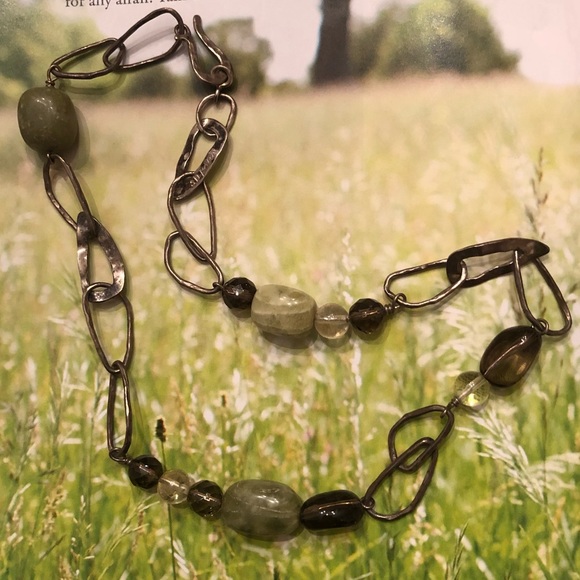 Vintage Silpada Smoky Quartz Citrine Jade Sterling Silver Link Necklace N1218 - Picture 4 of 12